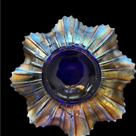 Antique Northwood Good Luck Electric Blue Carnival glass bowl 8 7/8” across x - Picture 4 of 7